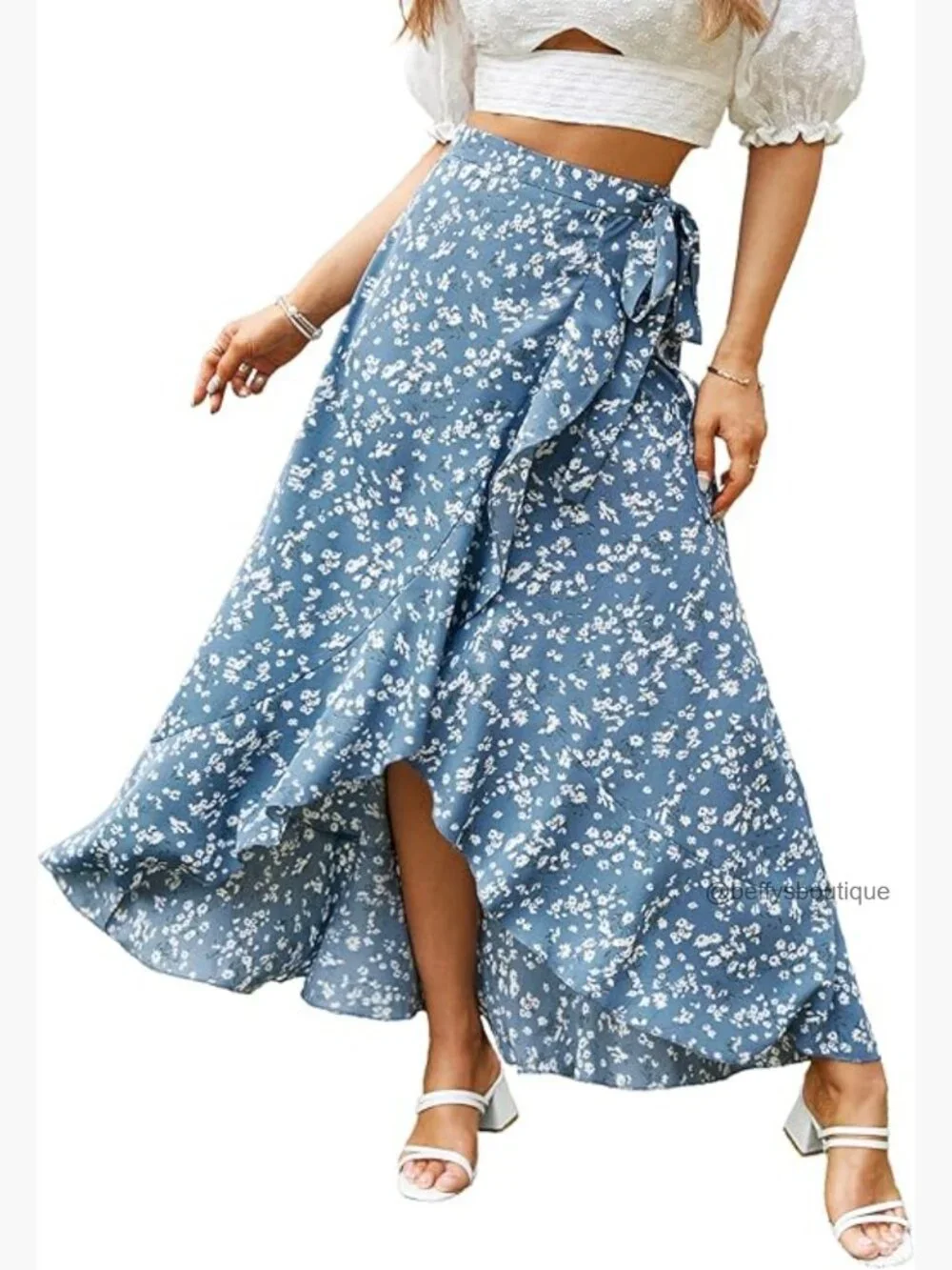 Boho Floral Wrap Maxi Skirt High Waisted with Slit